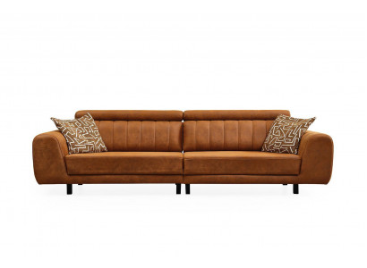 Luxury Four-Seater Couch Brown Faux Leather Sofa 4-Seater Upholstered Sofa